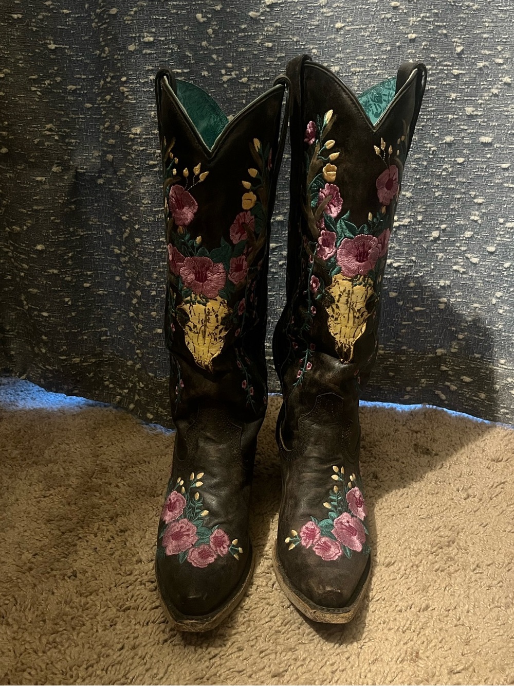 Women's Brown Leather Embroidered Floral Western Boots